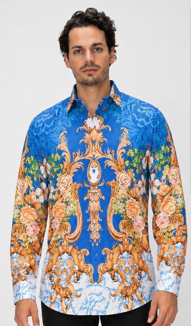 baroque dress shirt Womens Sosandar Blue Baroque Print Shirt US 16