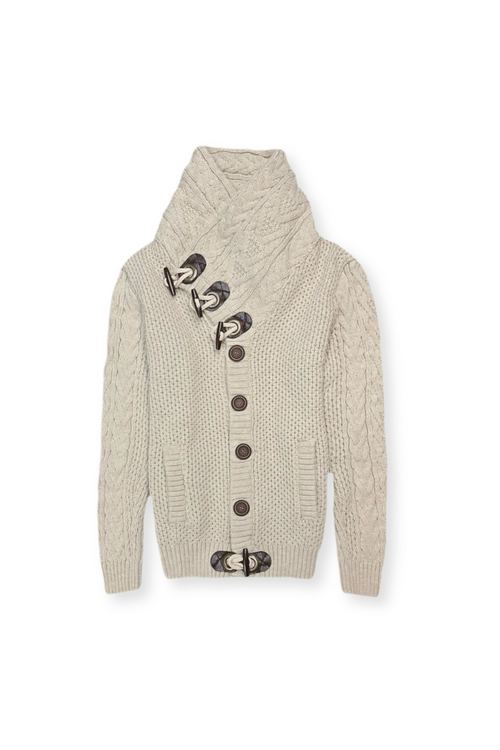 Duskin Cable Knit Button-Up Sweater
