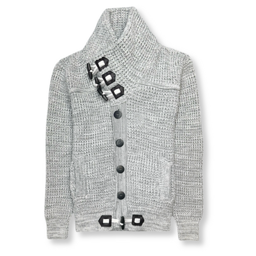 Duval Cable Knit Button-Up Sweater