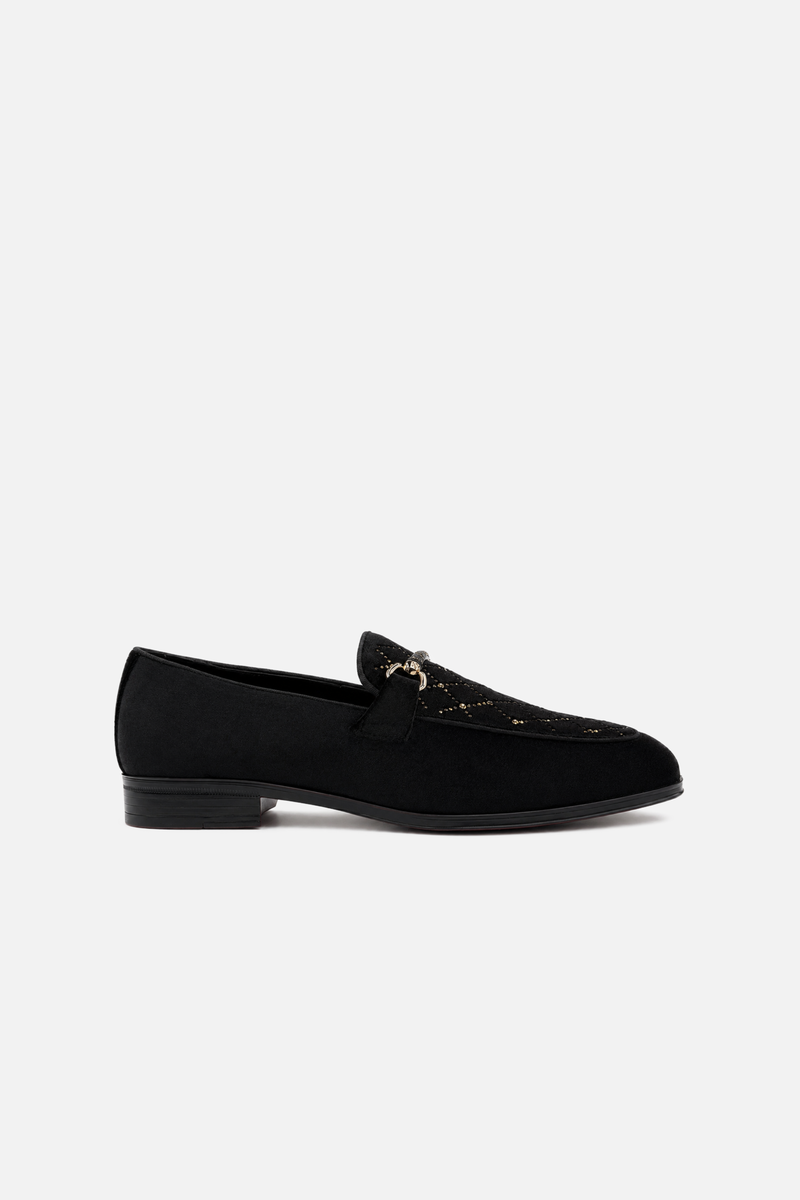 black and gold mens dress shoes Formal Velvet Leather Slip Ons Black NEFNYC – New Edition Fashion