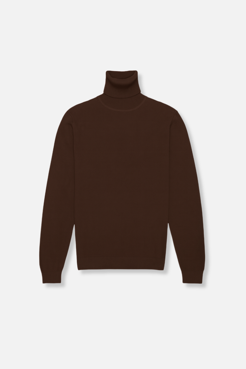 David Edwards Donnie Turtleneck Sweater Brown Cotton Blend NEFNYC