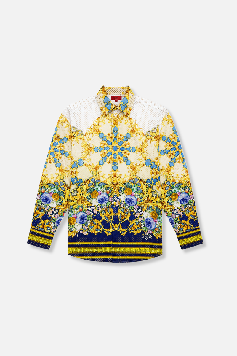 baroque dress shirt Baroque Motif Silk Texture Long Sleeve Dress Shirt White White / XS