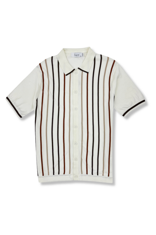 Landen Striped Knitted Polo Button Up