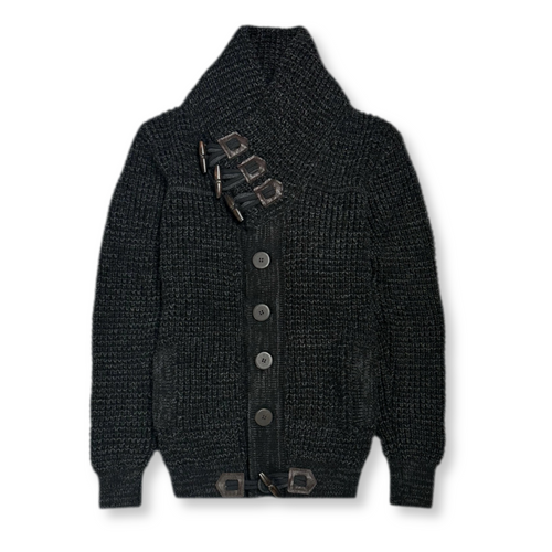 Duval Cable Knit Button-Up Sweater