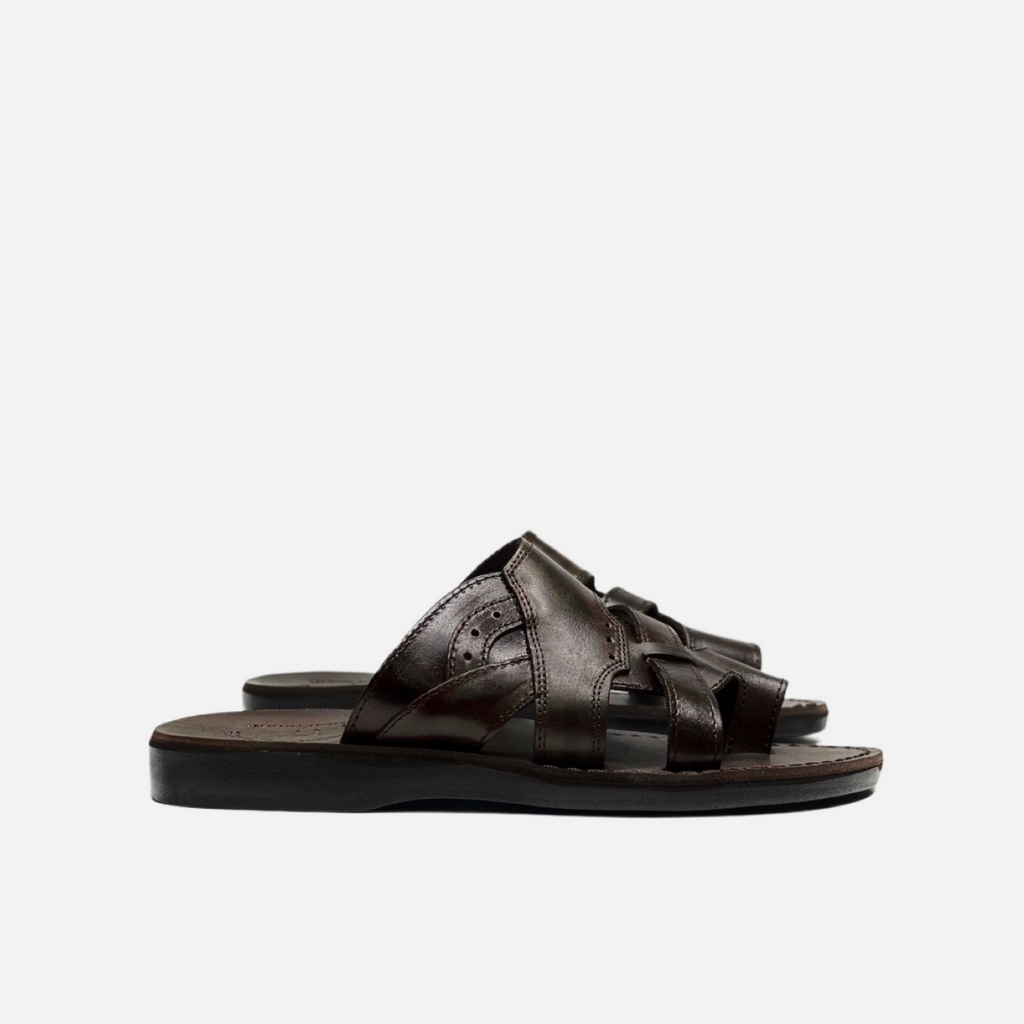 Brown Leather Slide Sandals Jerusalem Sandals Mens Jerusalem