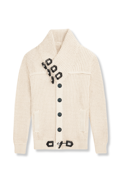 Duval Cable Knit Button-Up Sweater