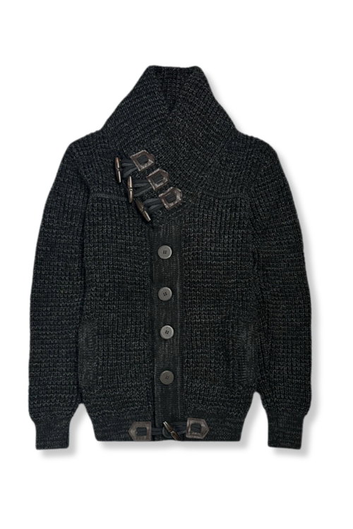 Duval Cable Knit Button-Up Sweater