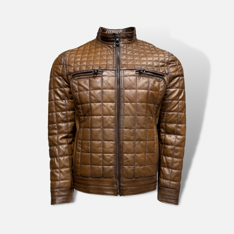 David Edwards Denzel Quilted Leather Jacket 2050 Camel NEFNYC